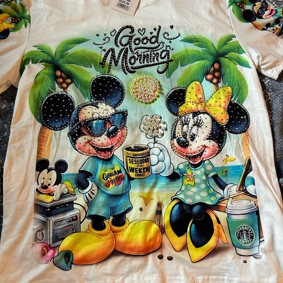 Mickey and Minnie Tropical Short Sleeve Tee - White and Green - Picture 3 of 14